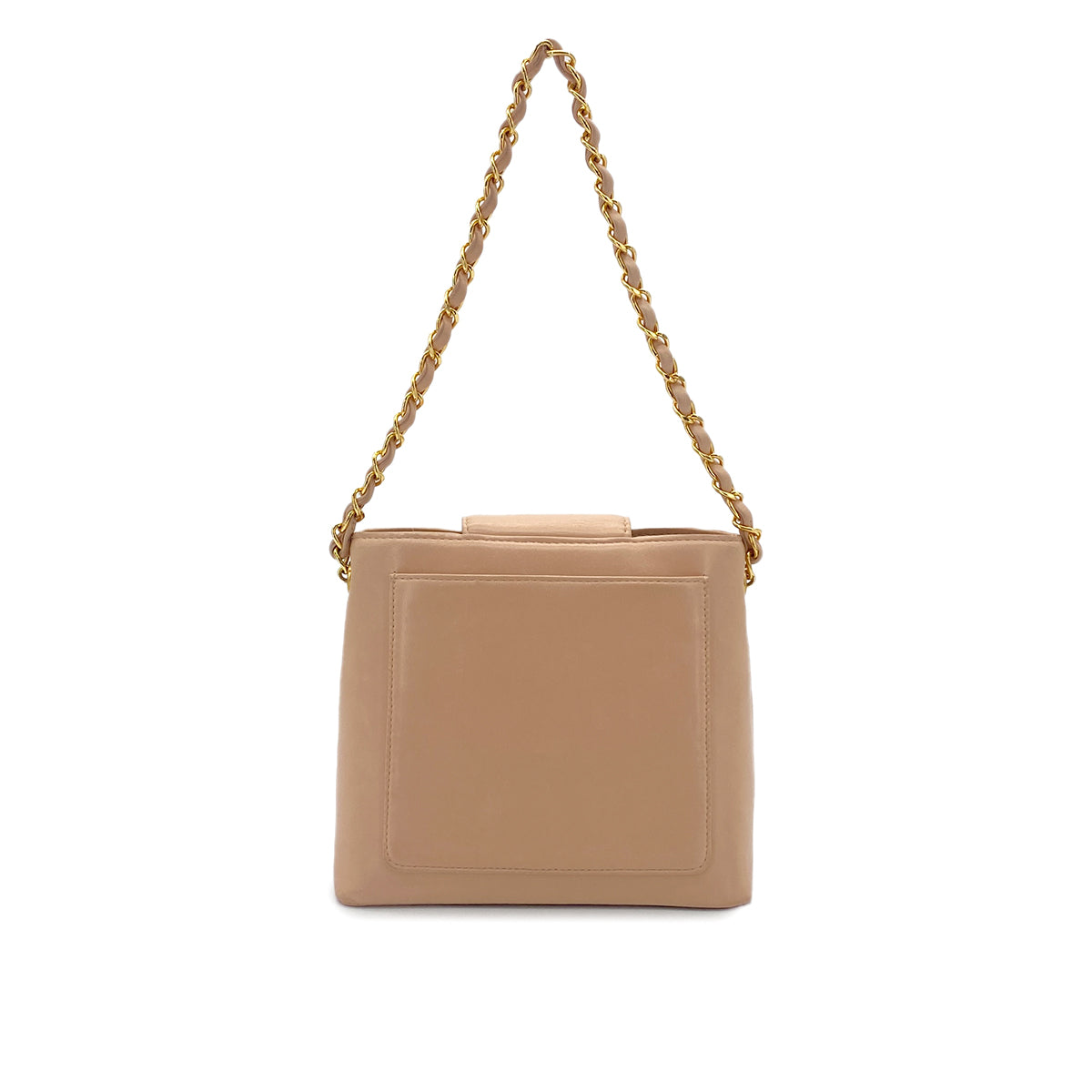 CHANEL VINTAGE TURN LOCK CHAIN SHOULDER BAG BEIGE LAMB SKIN 90280286