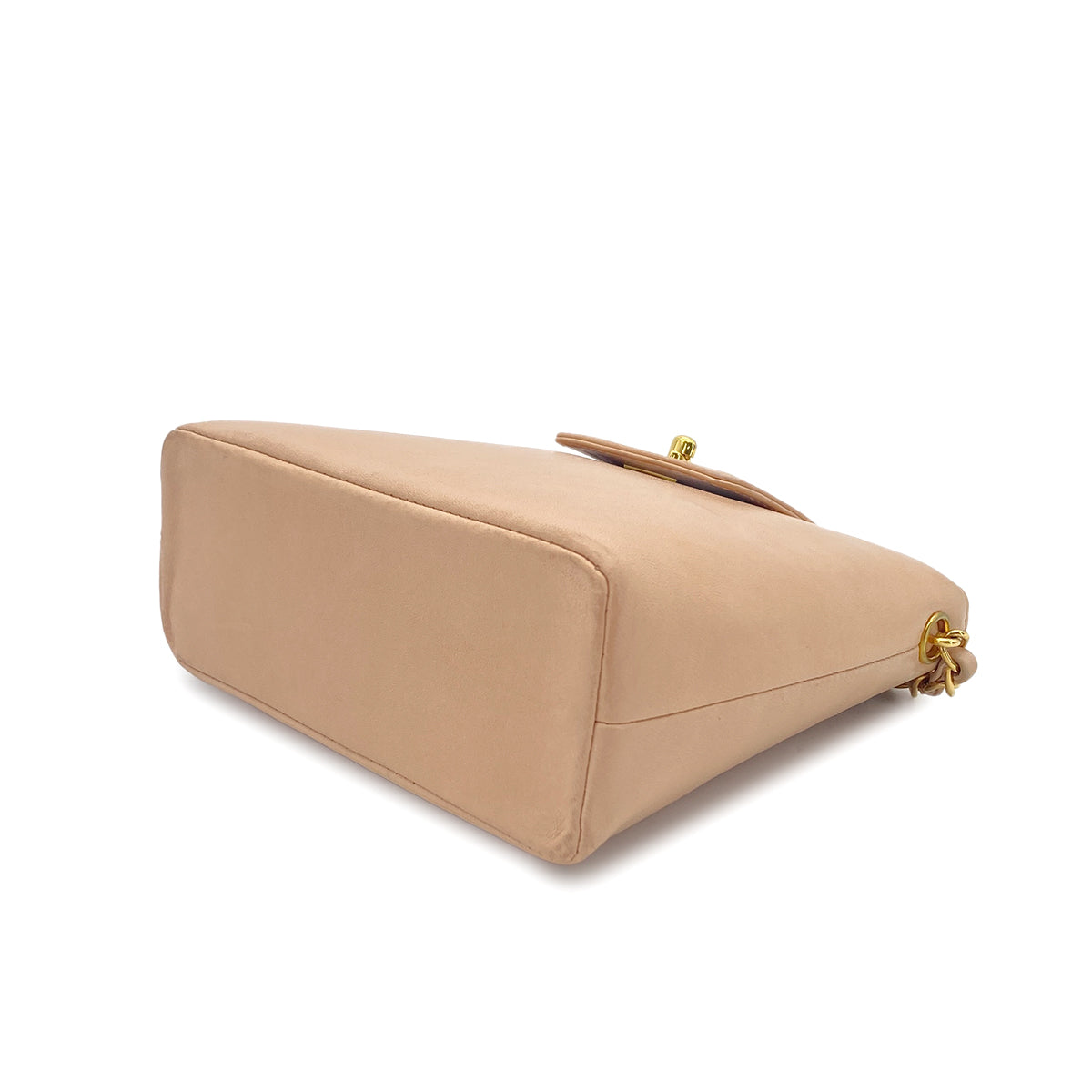 CHANEL VINTAGE TURN LOCK CHAIN SHOULDER BAG BEIGE LAMB SKIN 90280286