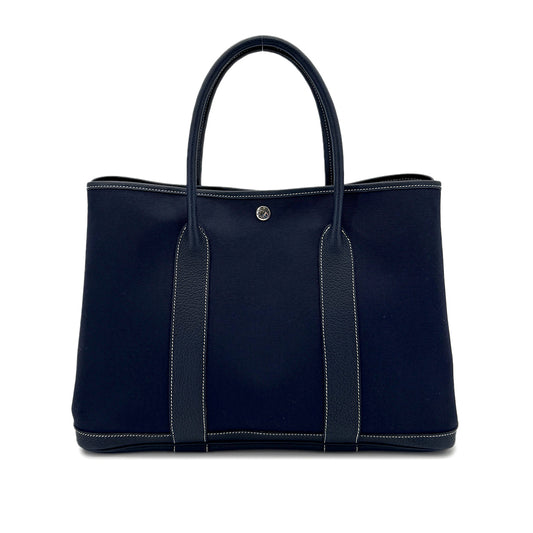 HERMES GARDEN PARTY PM BLUE INDIGO TOILE OFFICIER NEGONDA HAND BAG □I 90280287