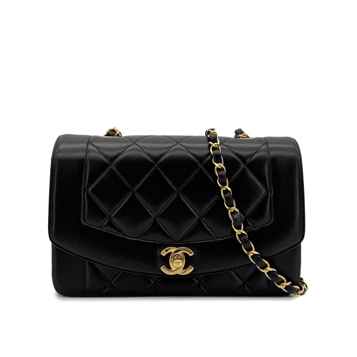 CHANEL VINTAGE DIANA SMALL CHAIN SHOULDER BAG BLACK LAMB SKIN 90280288