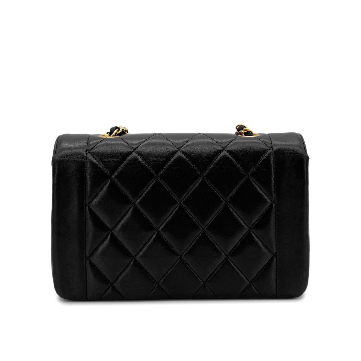 CHANEL VINTAGE DIANA SMALL CHAIN SHOULDER BAG BLACK LAMB SKIN 90280288