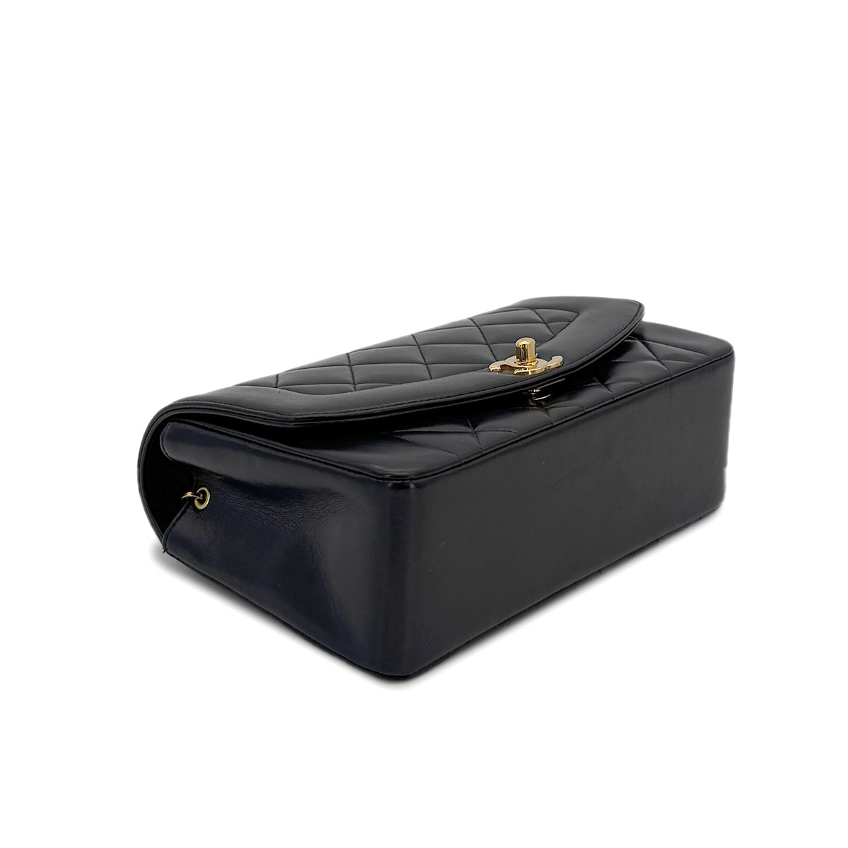 CHANEL VINTAGE DIANA SMALL CHAIN SHOULDER BAG BLACK LAMB SKIN 90280288