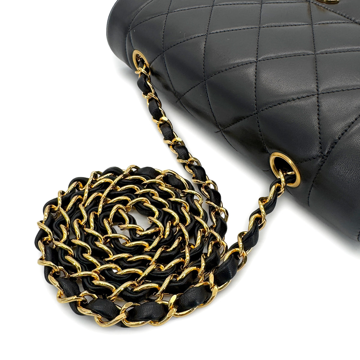 CHANEL VINTAGE DIANA SMALL CHAIN SHOULDER BAG BLACK LAMB SKIN 90280288