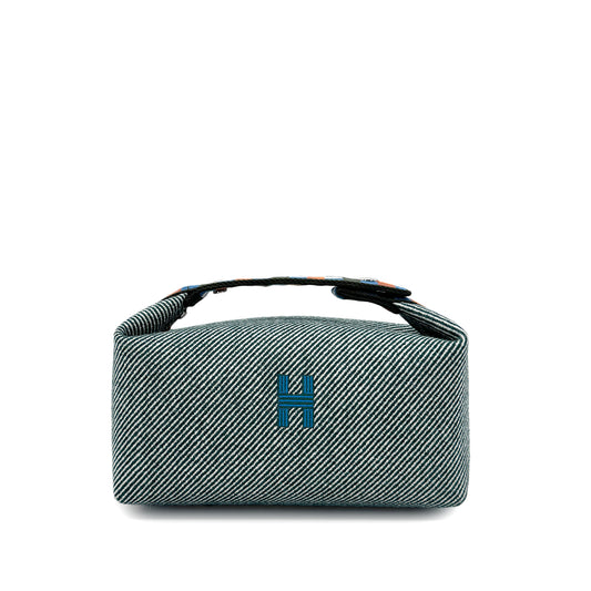 HERMES BRIDE A BRAC PM  AU CARRE VERT FORET TOILE H POUCH HAND BAG 90280290