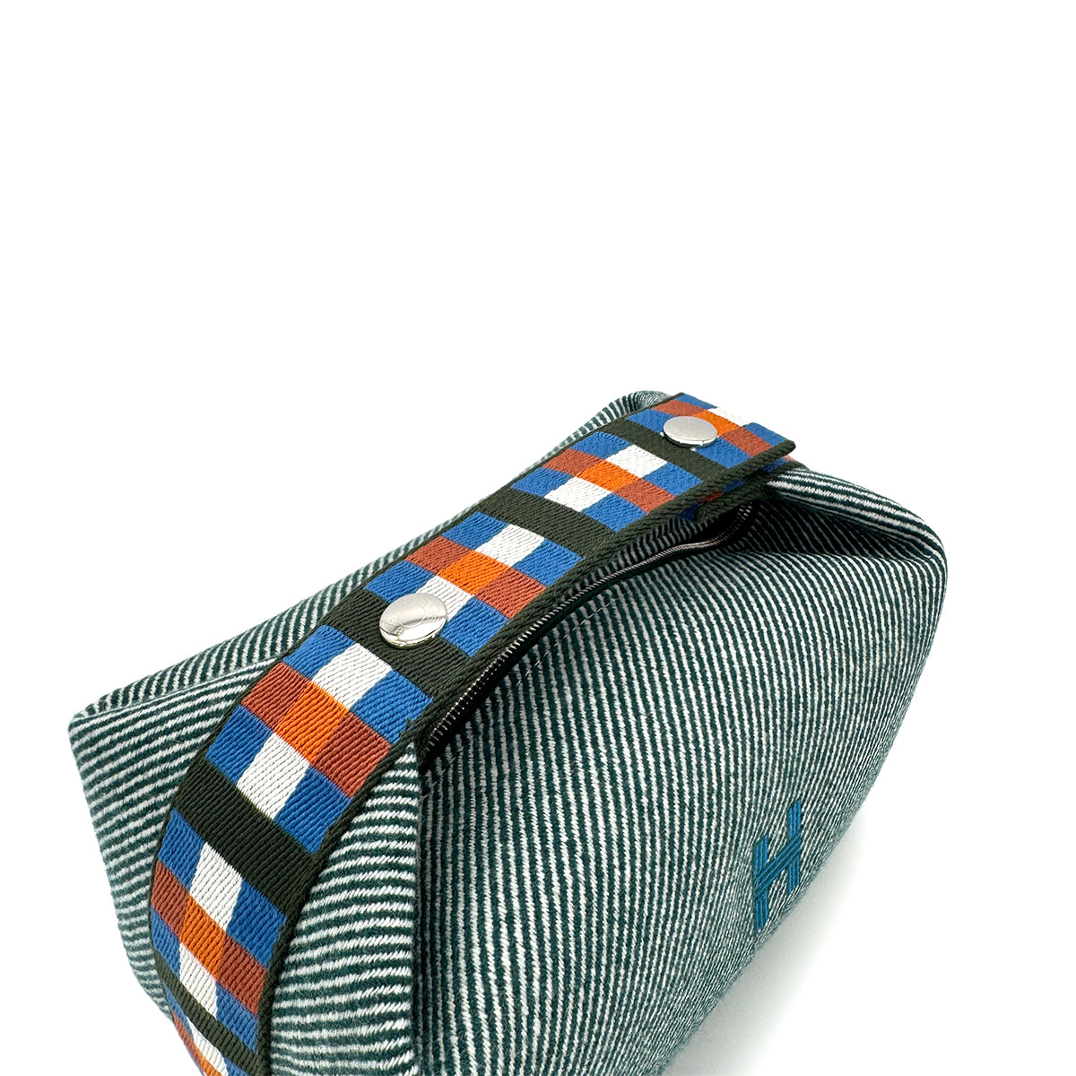 HERMES BRIDE A BRAC PM  AU CARRE VERT FORET TOILE H POUCH HAND BAG 90280290