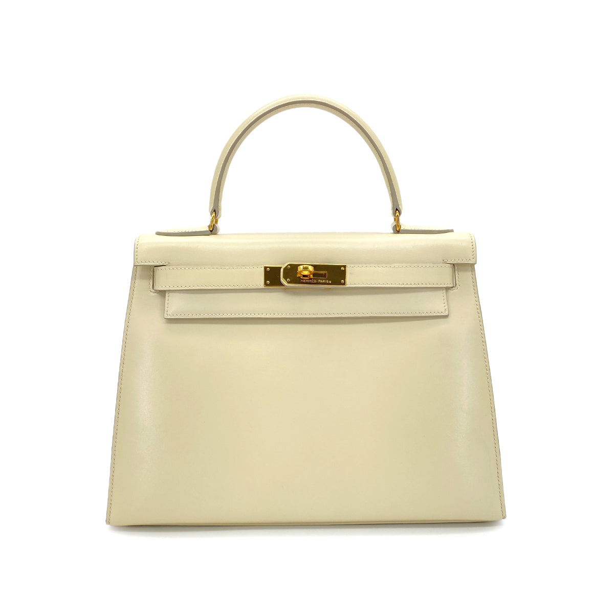 HERMES KELLY 28 SELLIER BEIGE BOXCALF HAND BAG 〇Q GHW 90280292