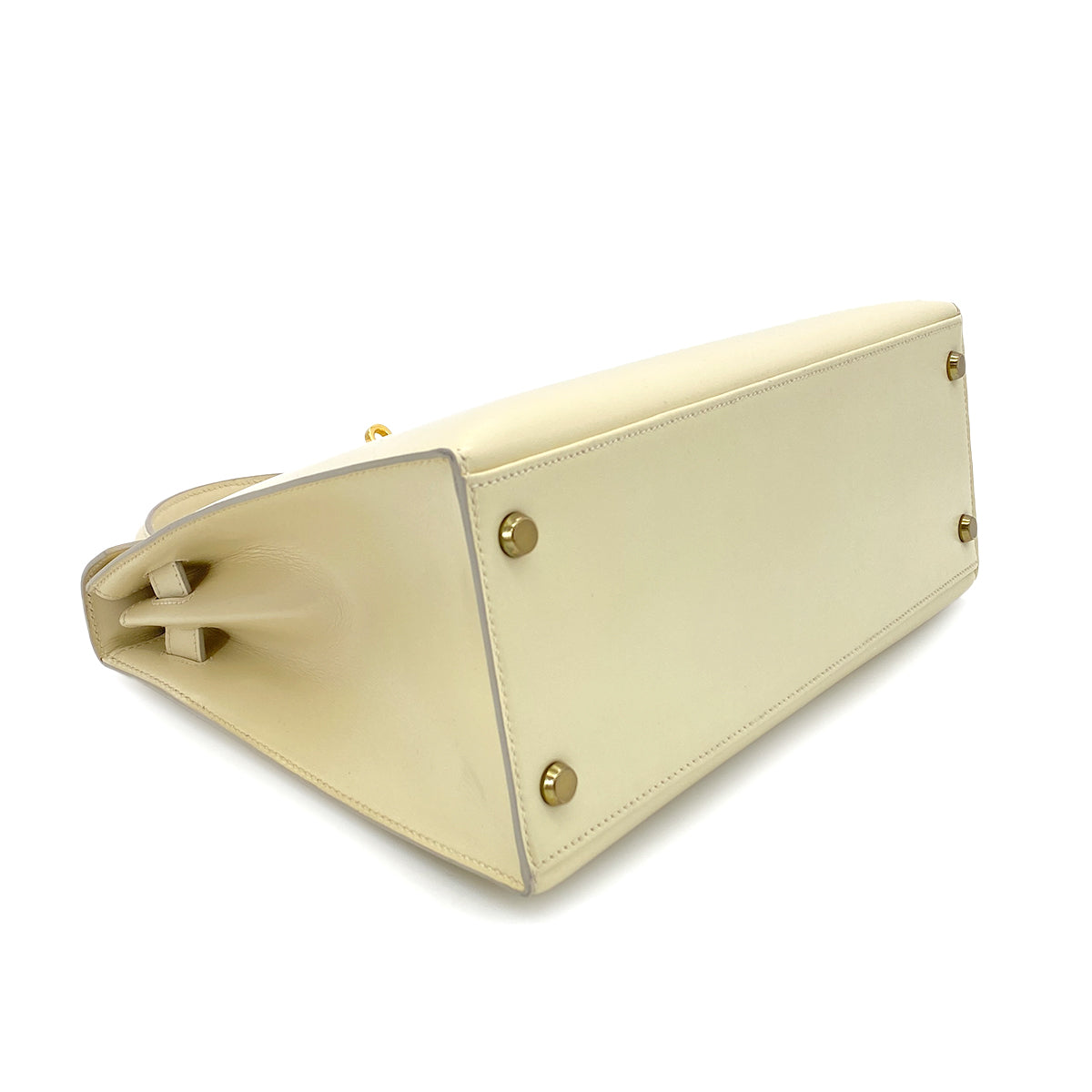 HERMES KELLY 28 SELLIER BEIGE BOXCALF HAND BAG 〇Q GHW 90280292