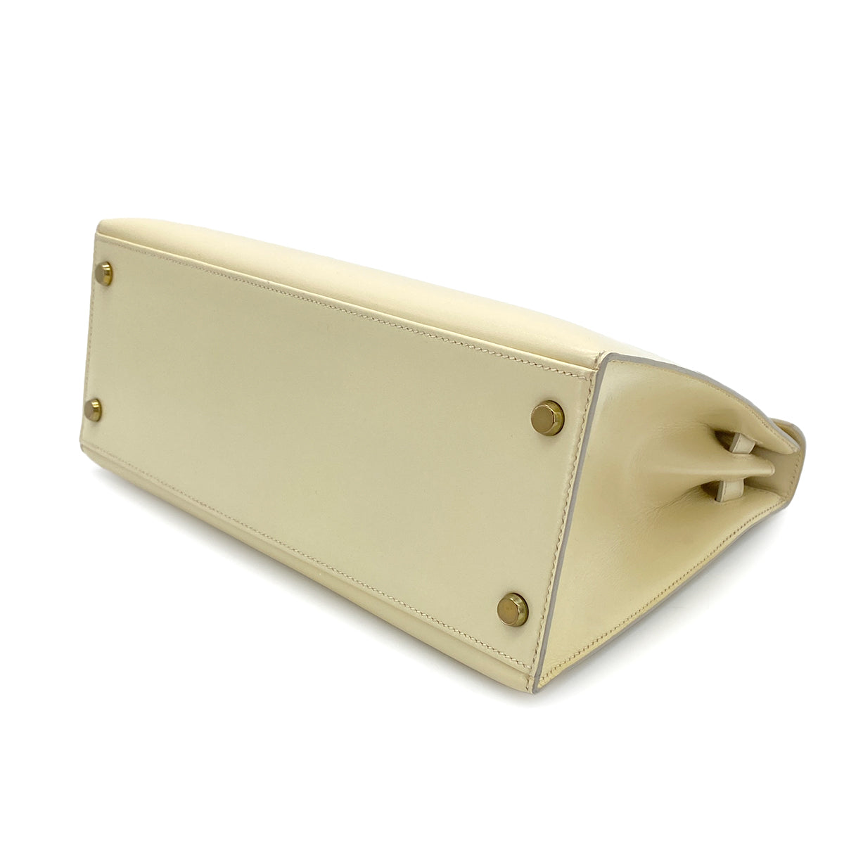 HERMES KELLY 28 SELLIER BEIGE BOXCALF HAND BAG 〇Q GHW 90280292