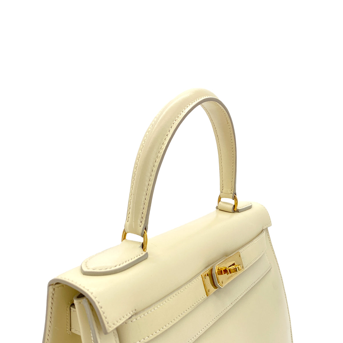 HERMES KELLY 28 SELLIER BEIGE BOXCALF HAND BAG 〇Q GHW 90280292
