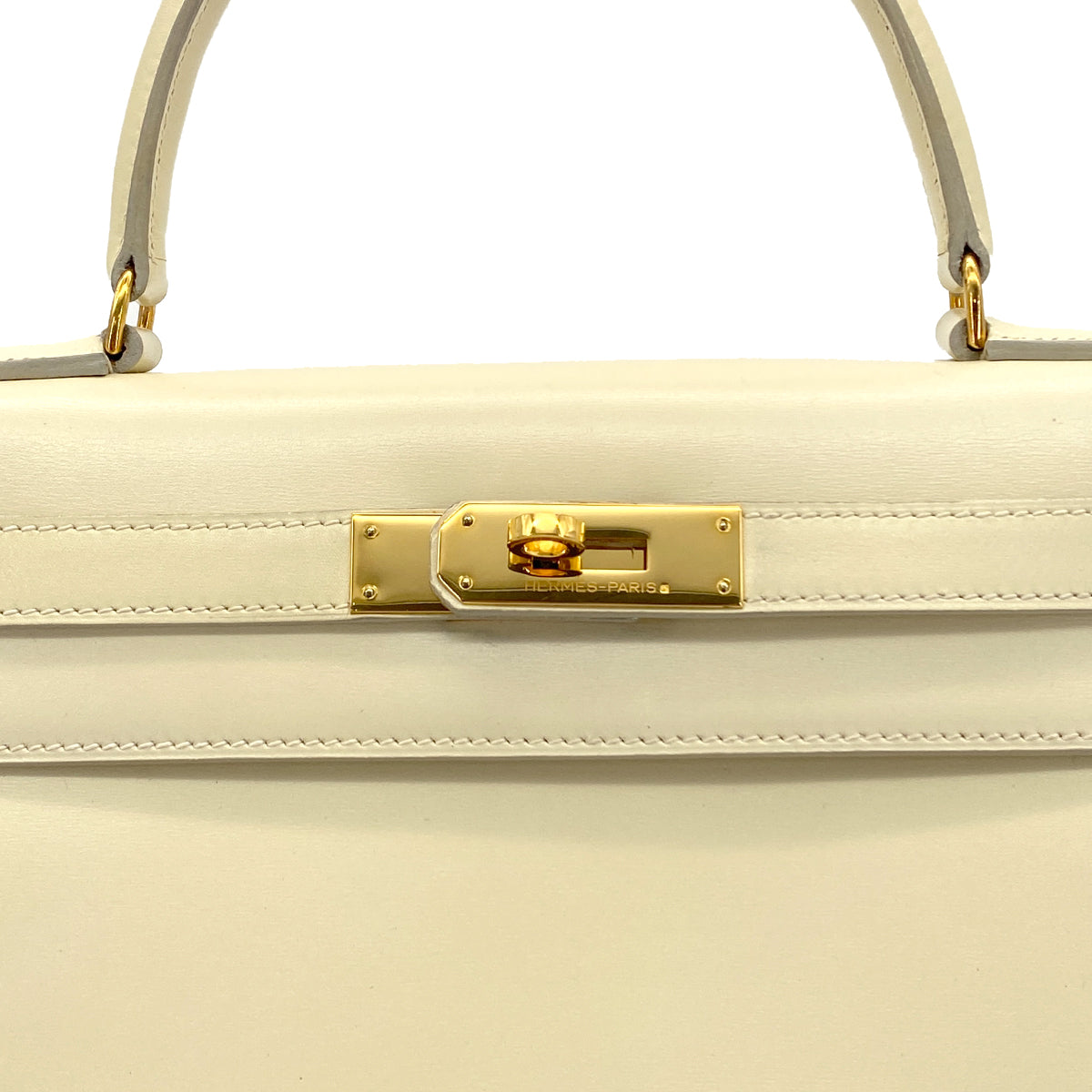 HERMES KELLY 28 SELLIER BEIGE BOXCALF HAND BAG 〇Q GHW 90280292