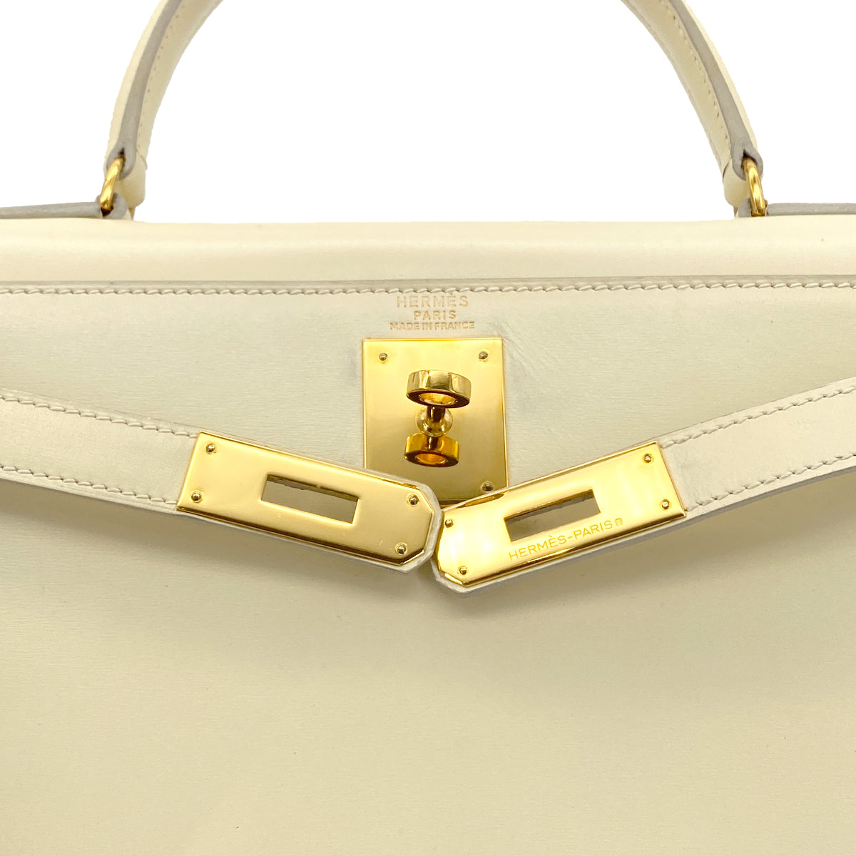 HERMES KELLY 28 SELLIER BEIGE BOXCALF HAND BAG 〇Q GHW 90280292