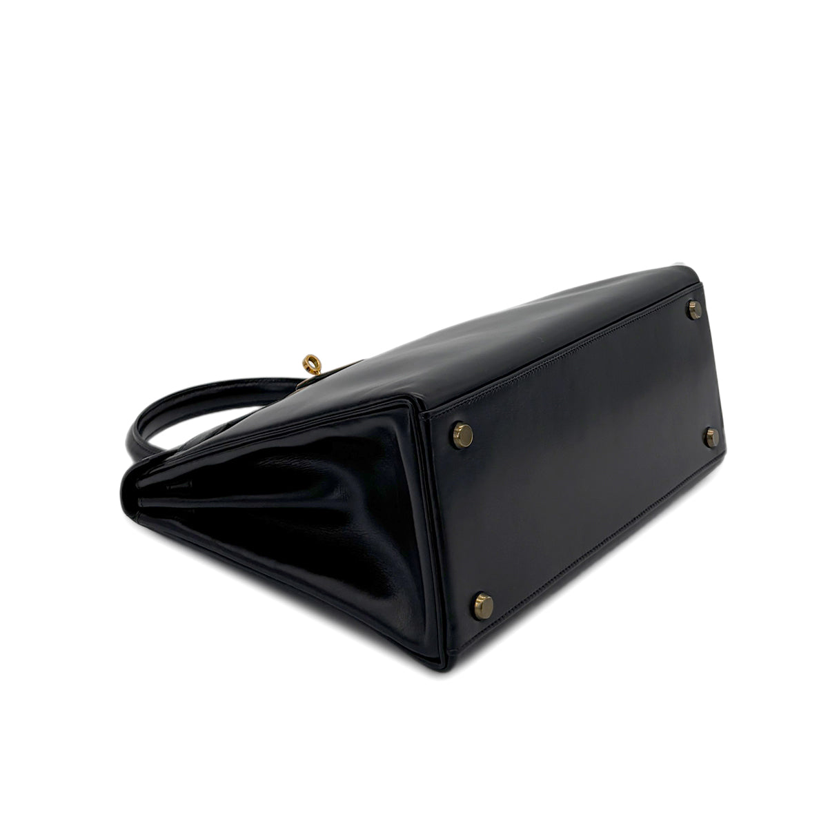 HERMES KELLY 28 RETOURNE BLACK BOXCALF HAND SHOULDER BAG 〇I GHW 90280293