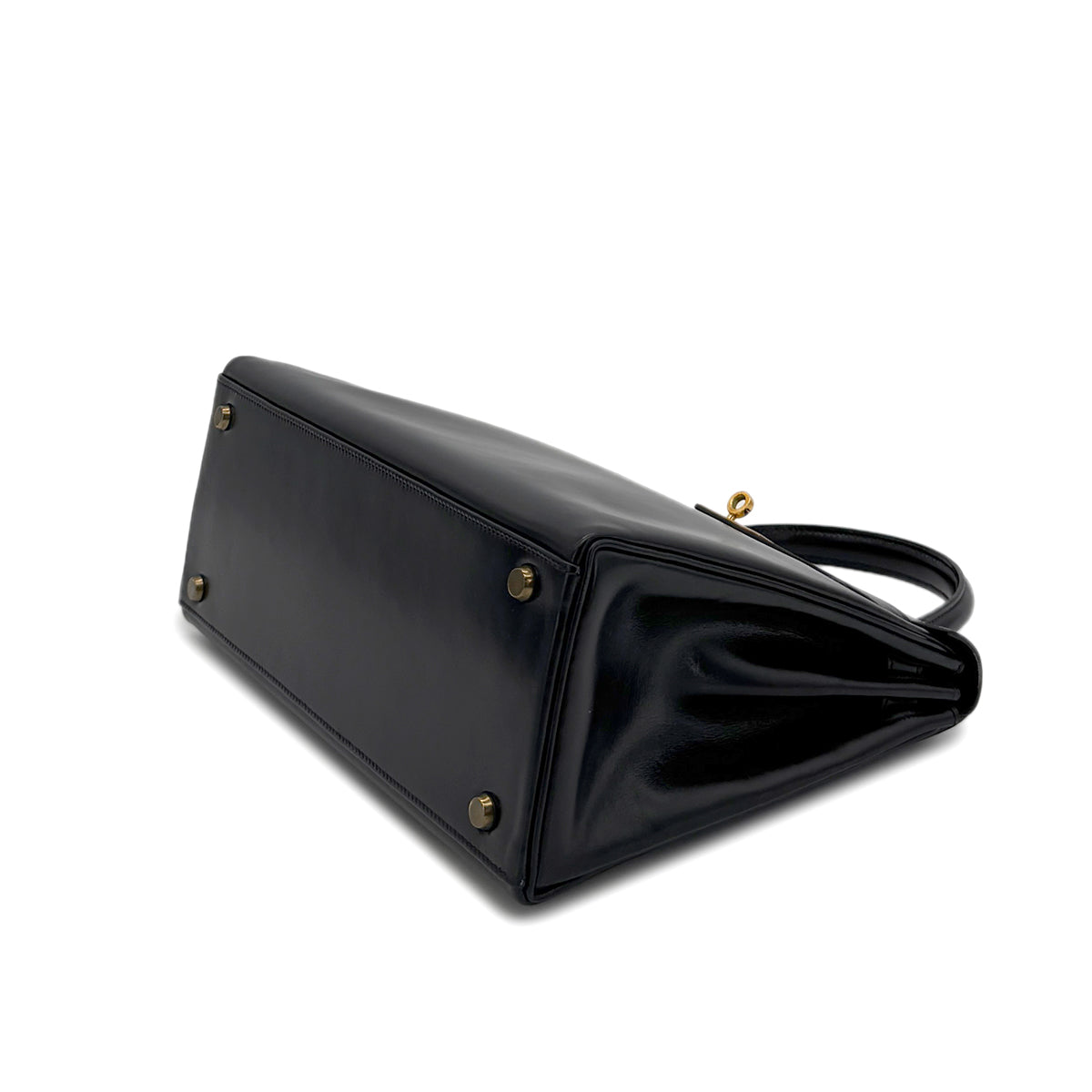 HERMES KELLY 28 RETOURNE BLACK BOXCALF HAND SHOULDER BAG 〇I GHW 90280293