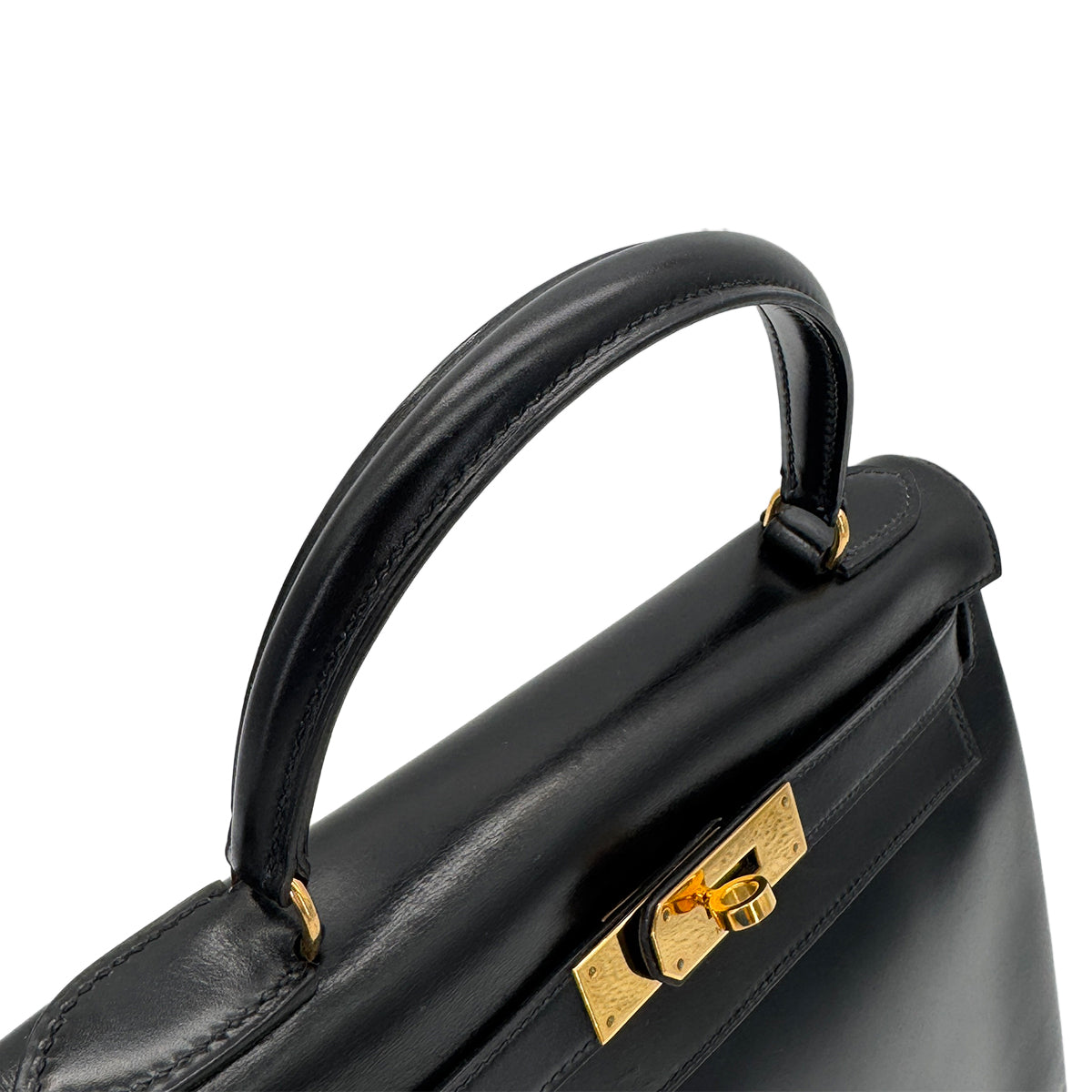 HERMES KELLY 28 RETOURNE BLACK BOXCALF HAND SHOULDER BAG 〇I GHW 90280293