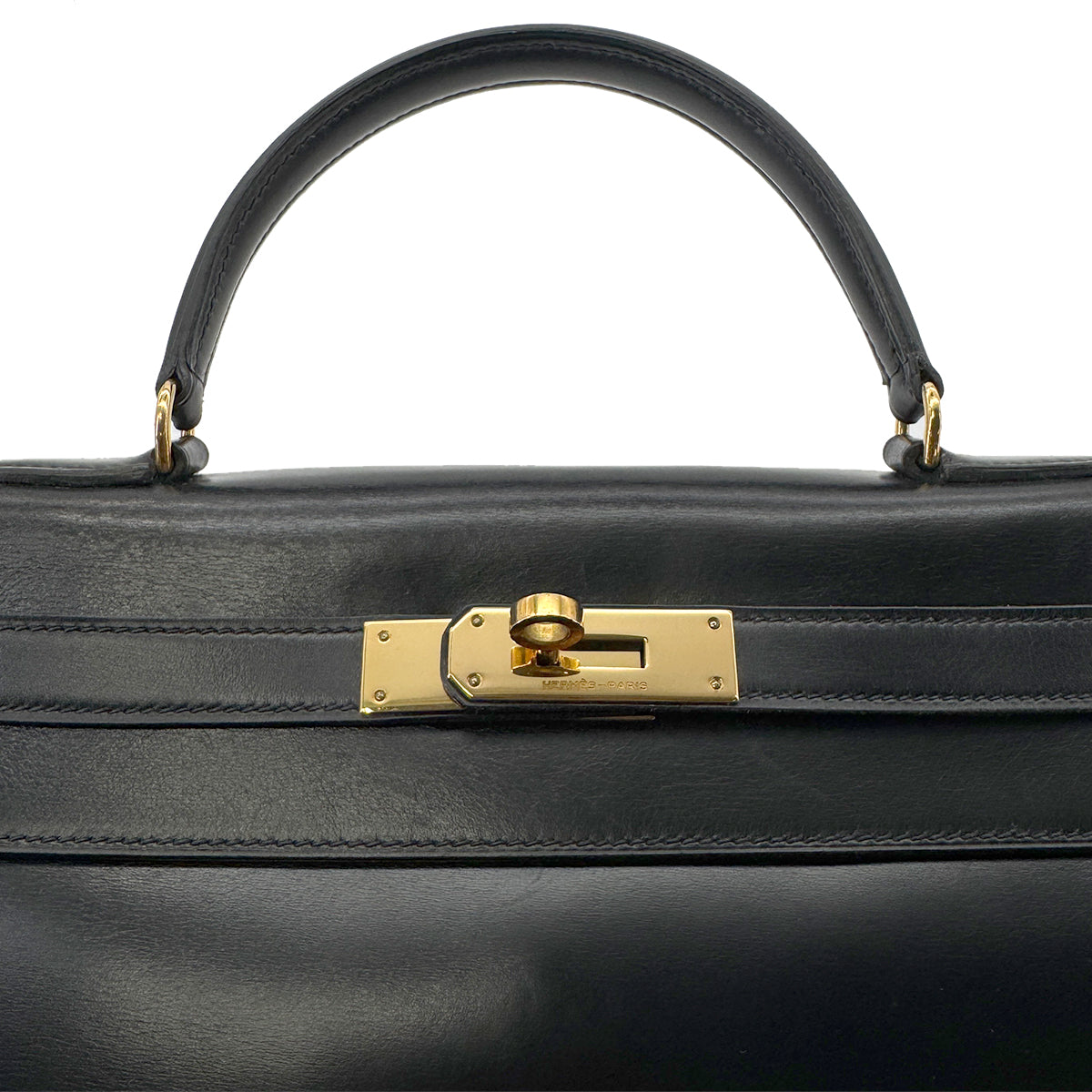 HERMES KELLY 28 RETOURNE BLACK BOXCALF HAND SHOULDER BAG 〇I GHW 90280293