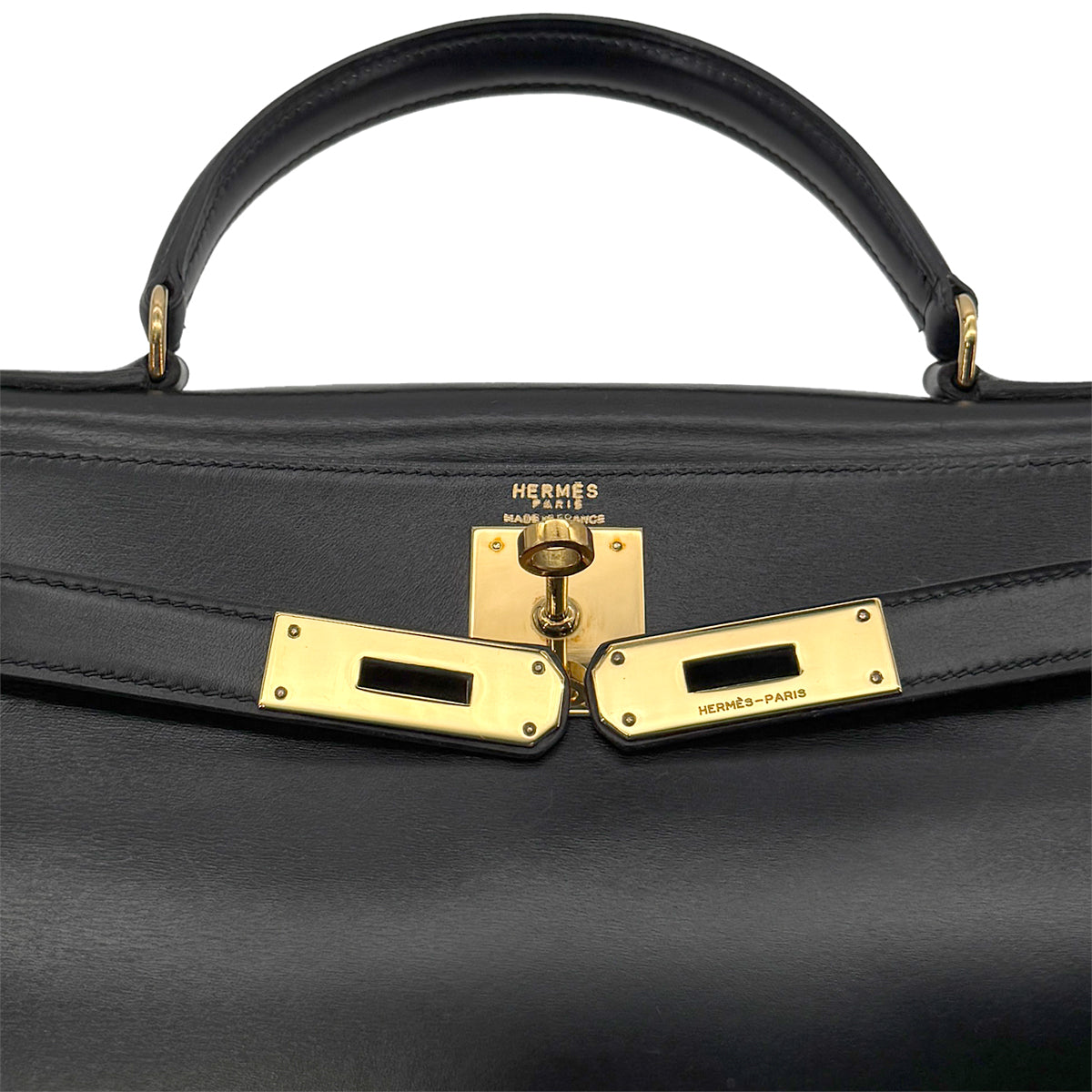 HERMES KELLY 28 RETOURNE BLACK BOXCALF HAND SHOULDER BAG 〇I GHW 90280293