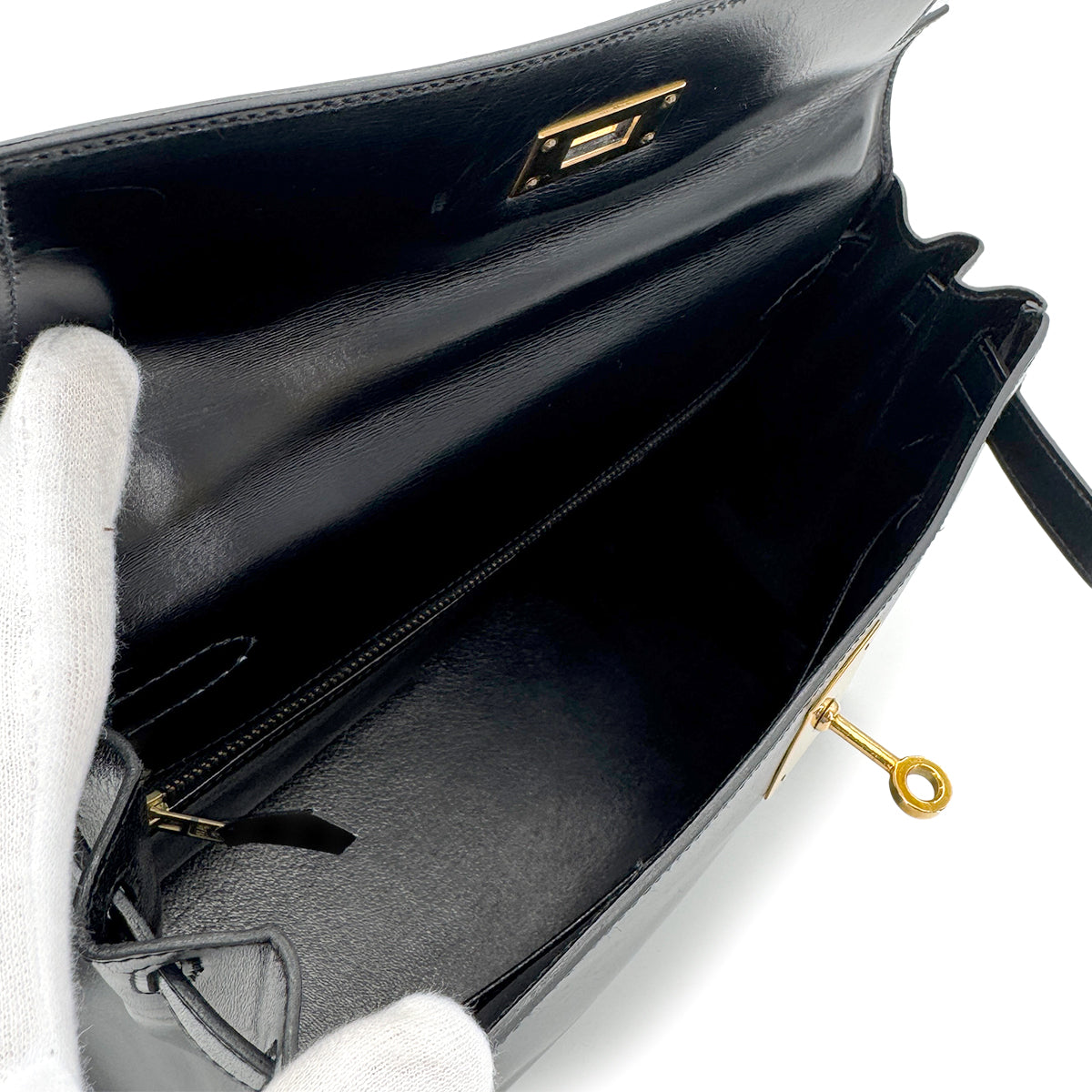 HERMES KELLY 28 RETOURNE BLACK BOXCALF HAND SHOULDER BAG 〇I GHW 90280293