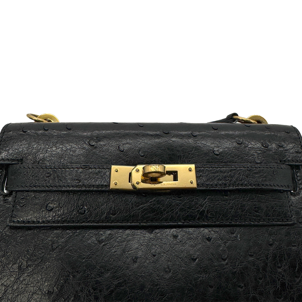 HERMES MINI KELLY 20 SELLIER BLACK OSTRICH SHOULDER BAG 〇P GHW 90280296