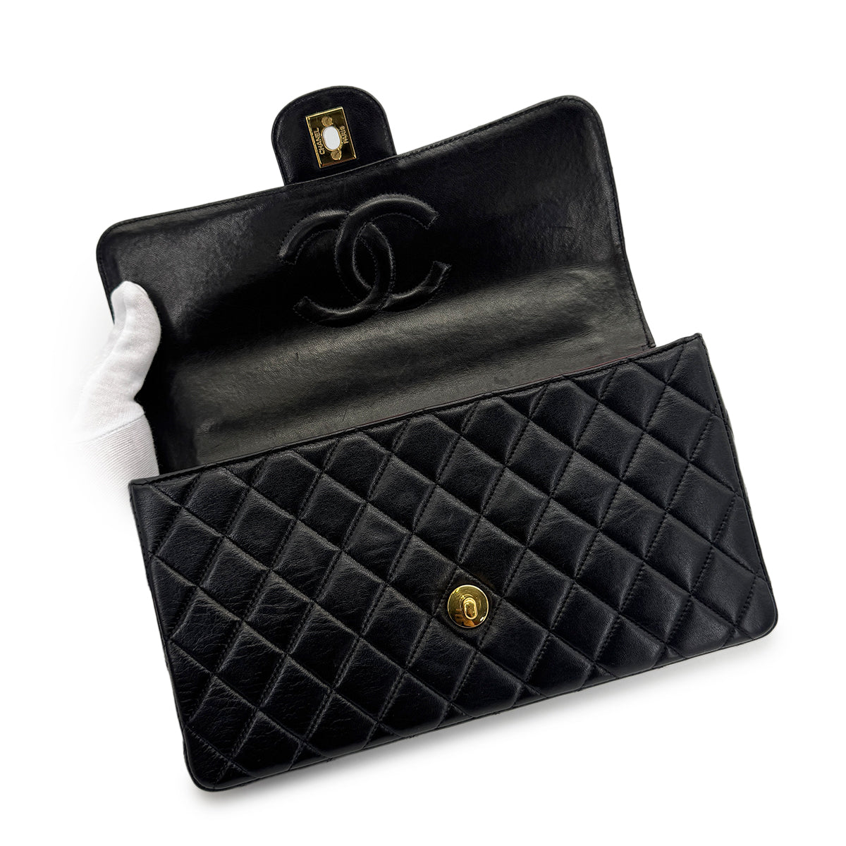 CHANEL VINTAGE PARENT-CHILD HAND BAG PARENTS ONLY BLACK LAMB SKIN 90280299