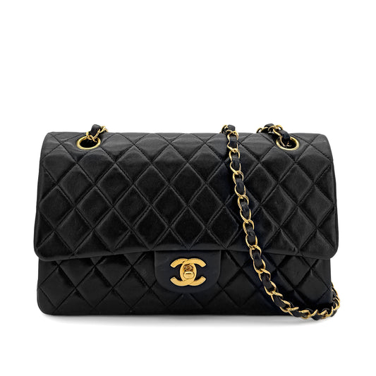 CHANEL VINTAGE CLASSIC FLAP MEDIUM CHAIN SHOULDER BAG BLACK LAMB SKIN 90280301