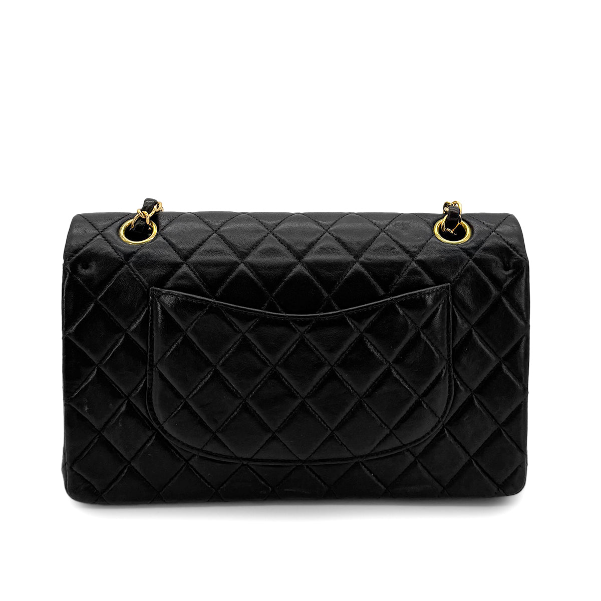 CHANEL VINTAGE CLASSIC FLAP MEDIUM CHAIN SHOULDER BAG BLACK LAMB SKIN 90280301