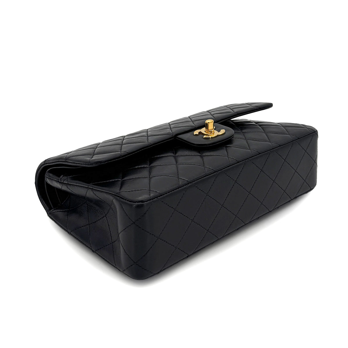 CHANEL VINTAGE CLASSIC FLAP MEDIUM CHAIN SHOULDER BAG BLACK LAMB SKIN 90280301