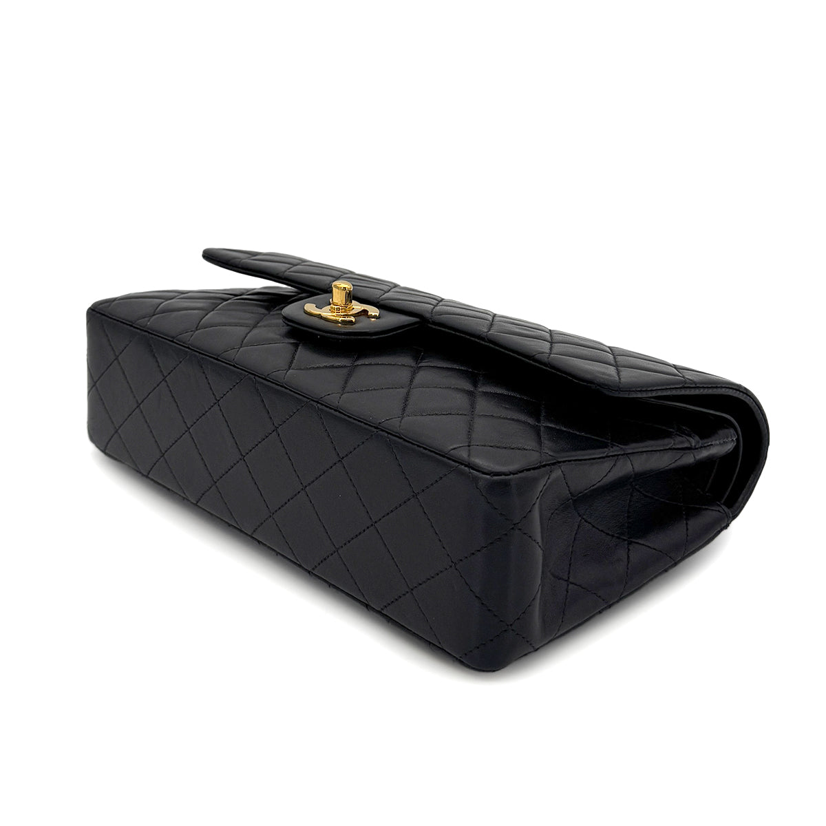 CHANEL VINTAGE CLASSIC FLAP MEDIUM CHAIN SHOULDER BAG BLACK LAMB SKIN 90280301