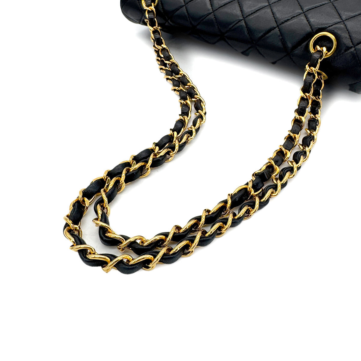 CHANEL VINTAGE CLASSIC FLAP MEDIUM CHAIN SHOULDER BAG BLACK LAMB SKIN 90280301