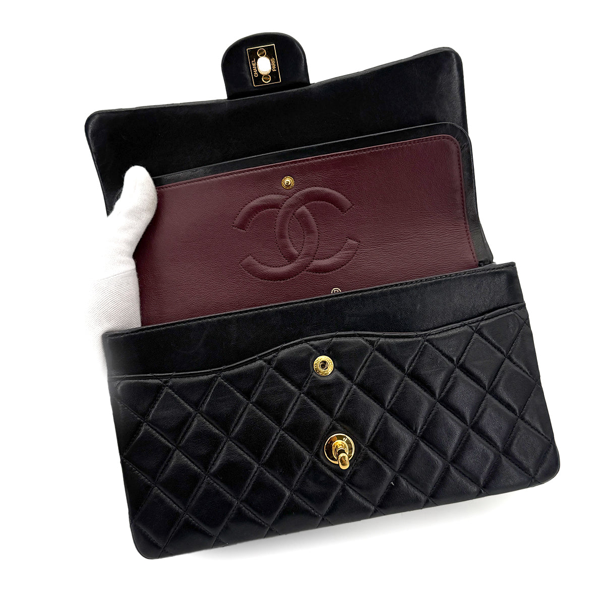 CHANEL VINTAGE CLASSIC FLAP MEDIUM CHAIN SHOULDER BAG BLACK LAMB SKIN 90280301