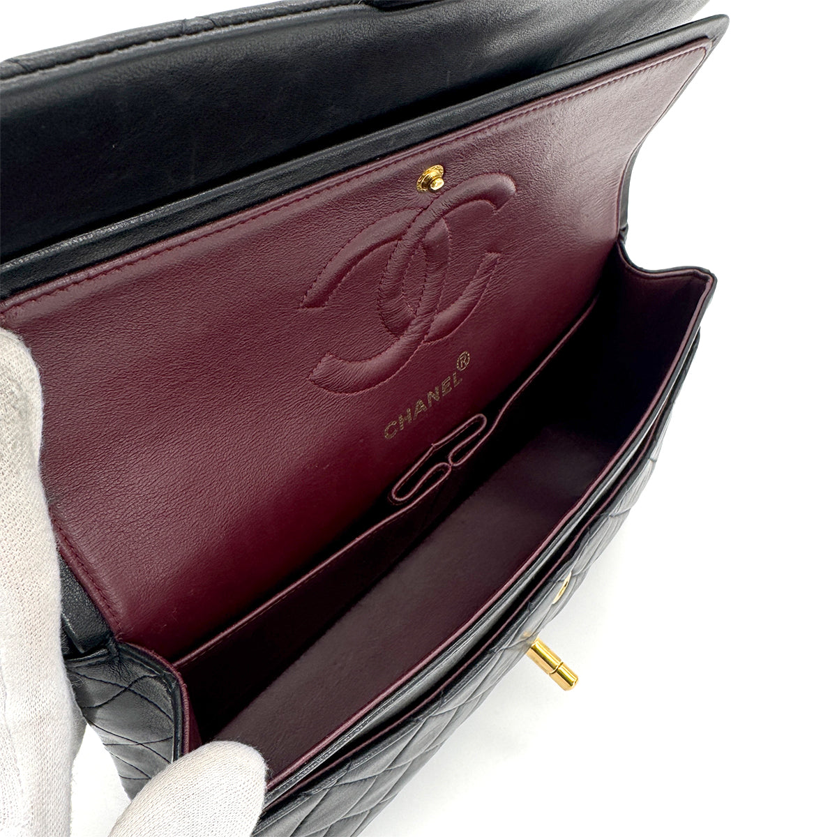 CHANEL VINTAGE CLASSIC FLAP MEDIUM CHAIN SHOULDER BAG BLACK LAMB SKIN 90280301