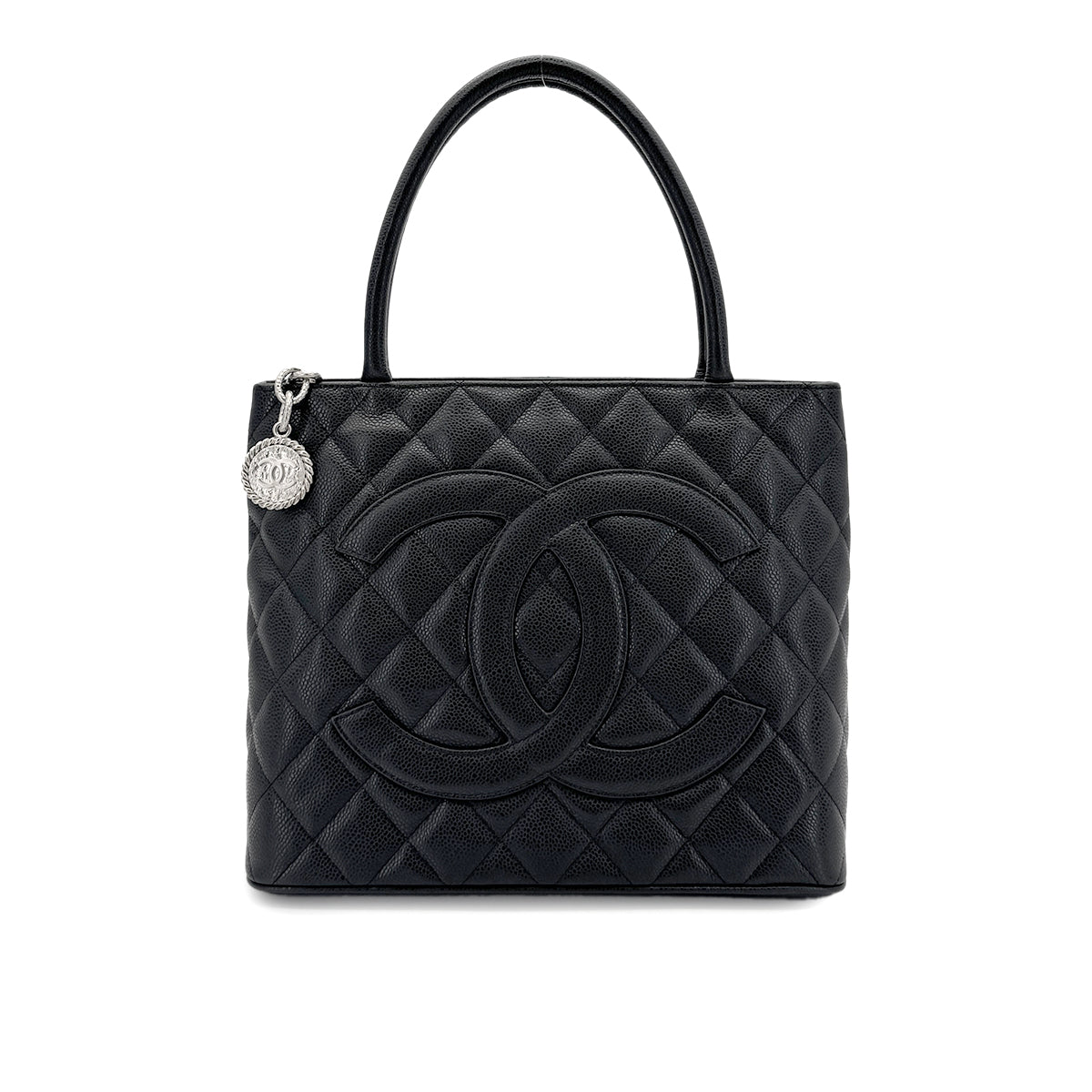CHANEL VINTAGE MEDALLION TOTE BAG BLACK CAVIAR SKIN 90280302