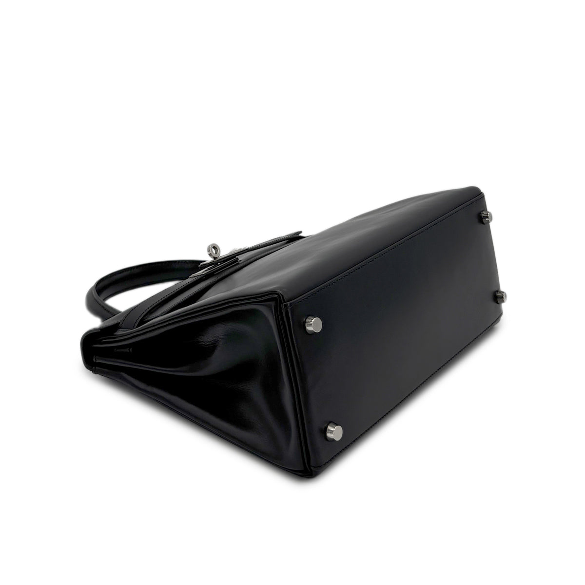 HERMES KELLY 28 RETOURNE BLACK BOXCALF HAND SHOULDER BAG □D SHW 90280304