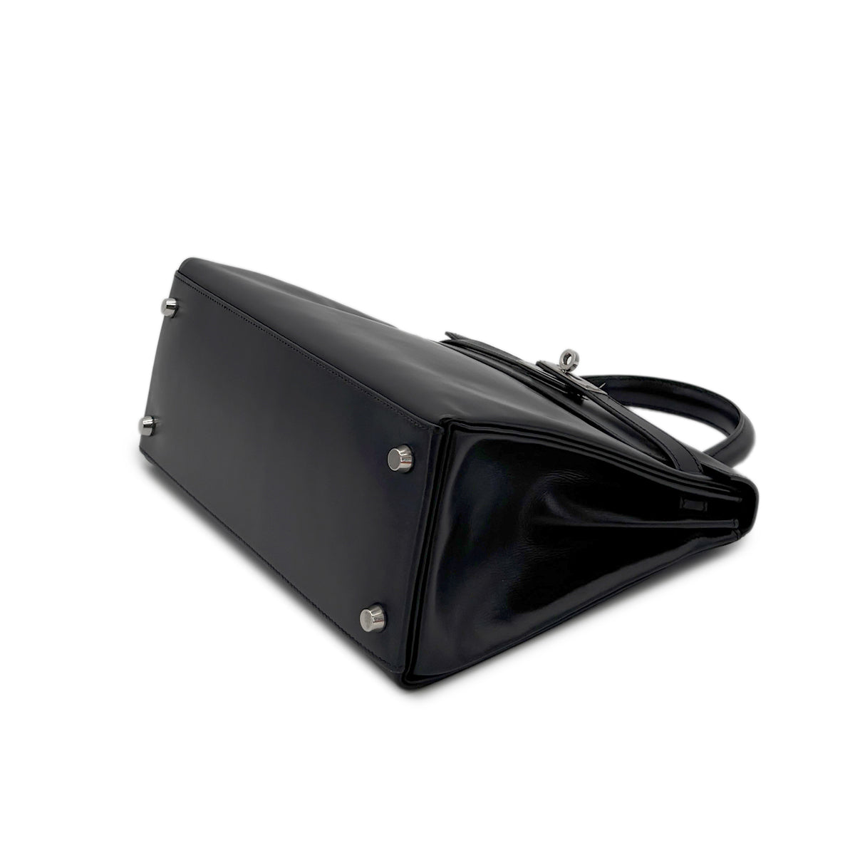 HERMES KELLY 28 RETOURNE BLACK BOXCALF HAND SHOULDER BAG □D SHW 90280304