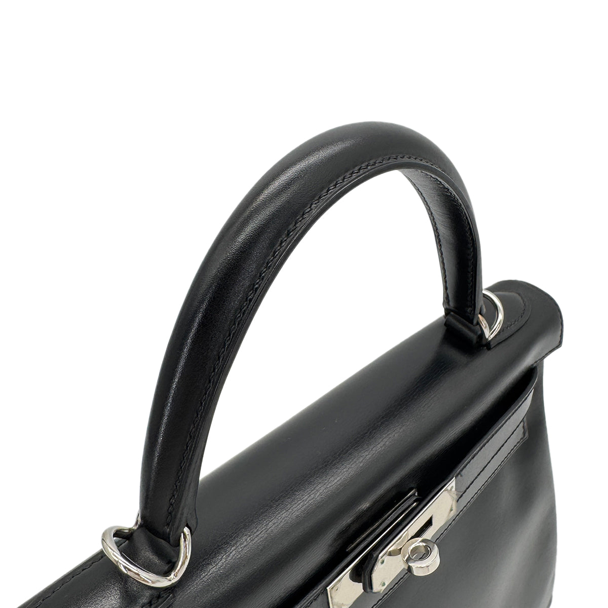 HERMES KELLY 28 RETOURNE BLACK BOXCALF HAND SHOULDER BAG □D SHW 90280304