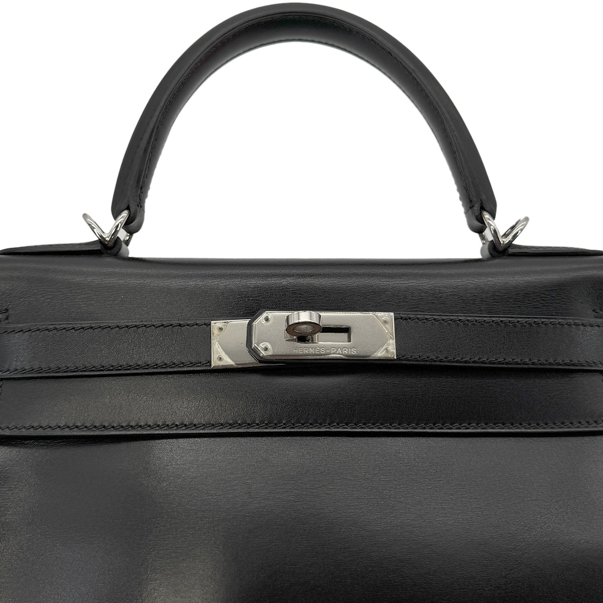 HERMES KELLY 28 RETOURNE BLACK BOXCALF HAND SHOULDER BAG □D SHW 90280304