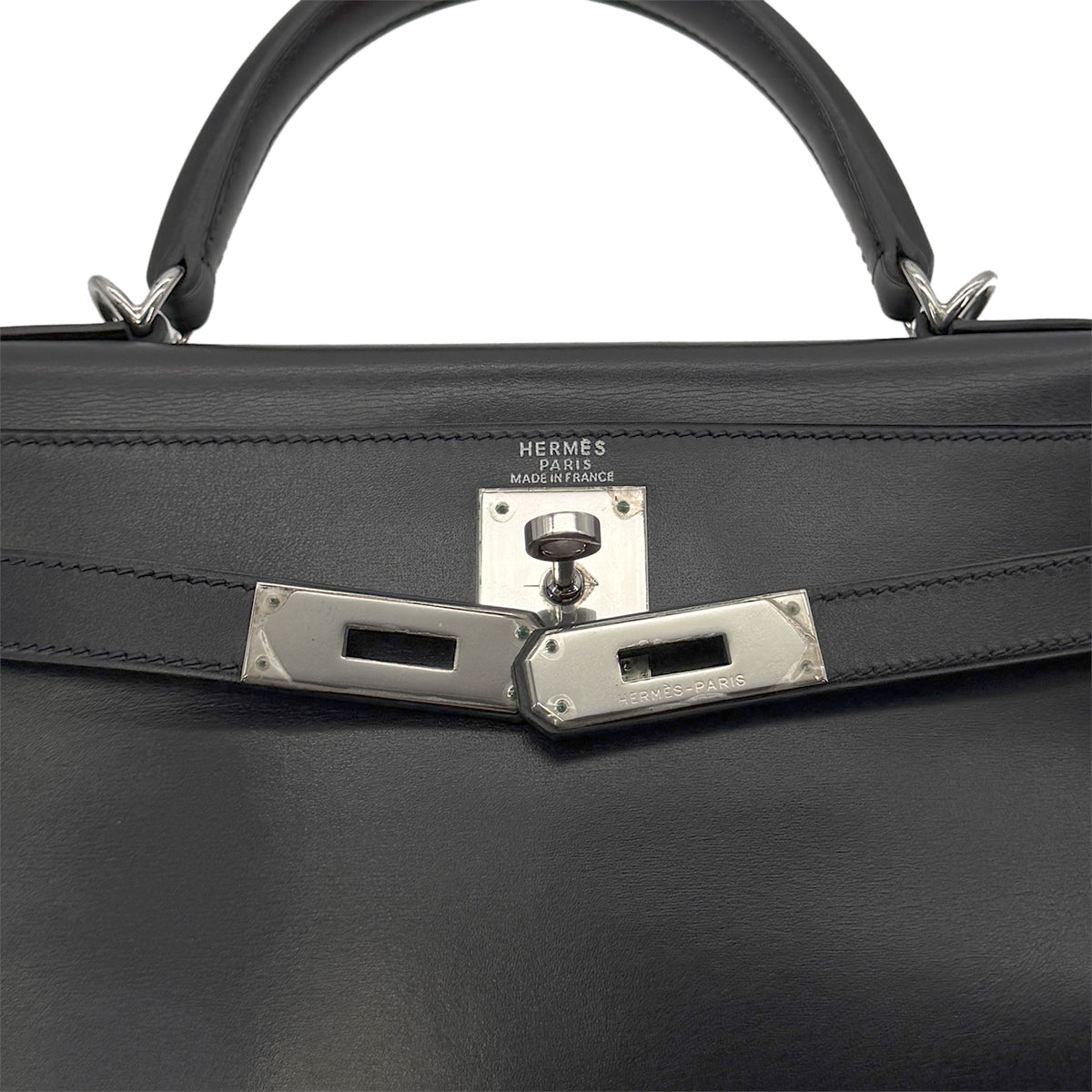 HERMES KELLY 28 RETOURNE BLACK BOXCALF HAND SHOULDER BAG □D SHW 90280304
