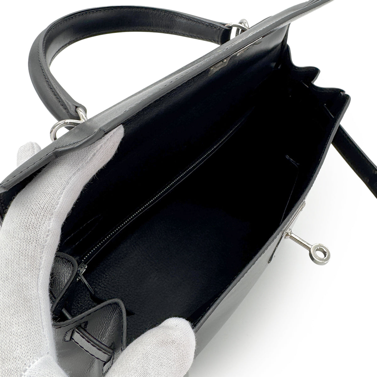 HERMES KELLY 28 RETOURNE BLACK BOXCALF HAND SHOULDER BAG □D SHW 90280304