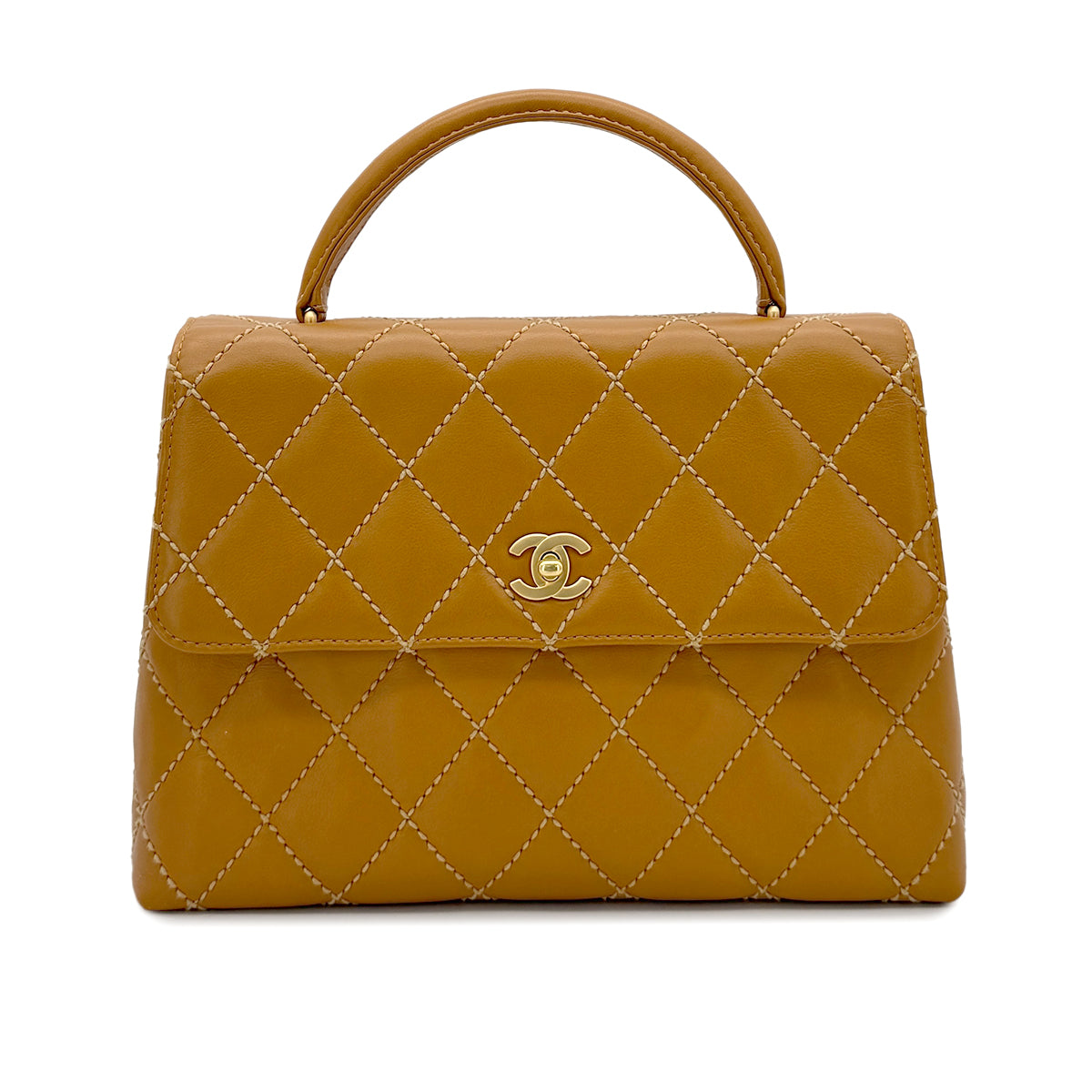 CHANEL VINTAGE WILD STITCH MATELASSE HAND BAG BROWN LEATHER 90280306