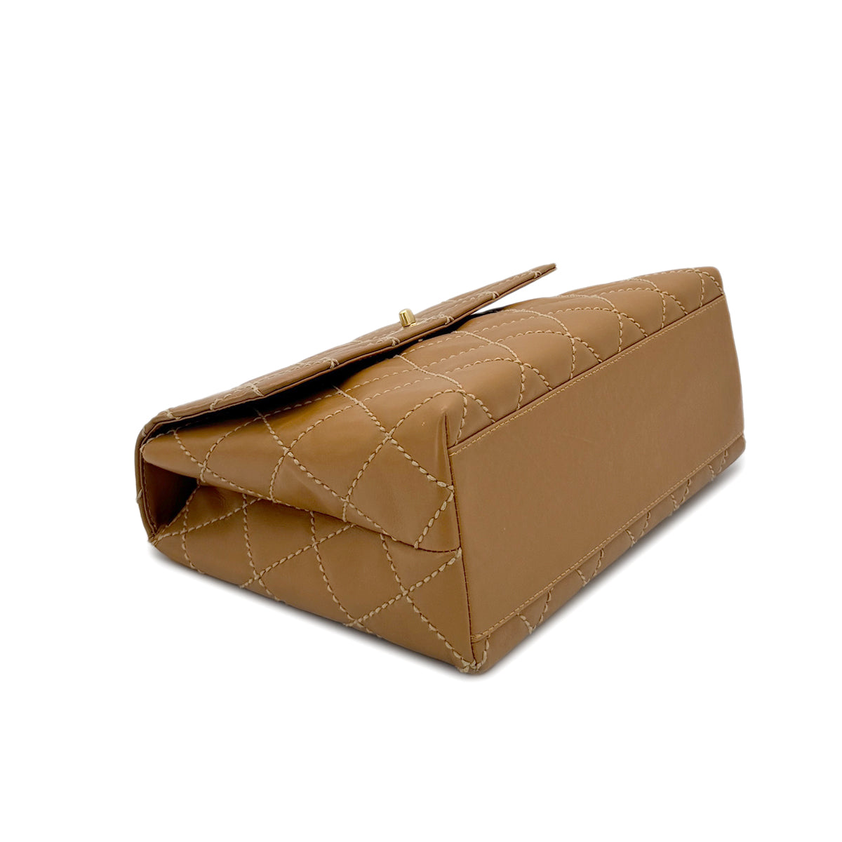 CHANEL VINTAGE WILD STITCH MATELASSE HAND BAG BROWN LEATHER 90280306