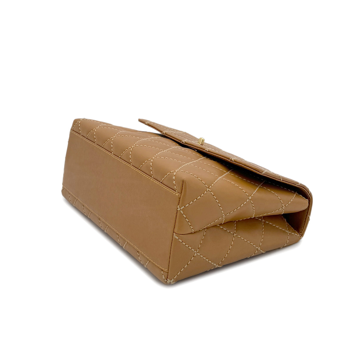 CHANEL VINTAGE WILD STITCH MATELASSE HAND BAG BROWN LEATHER 90280306