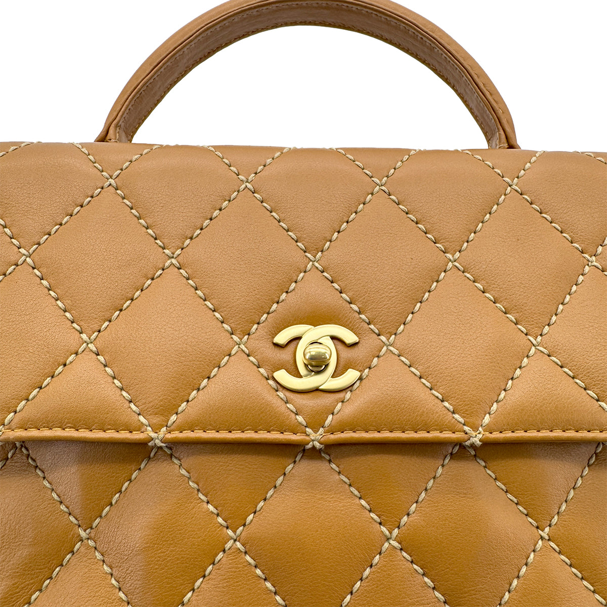 CHANEL VINTAGE WILD STITCH MATELASSE HAND BAG BROWN LEATHER 90280306