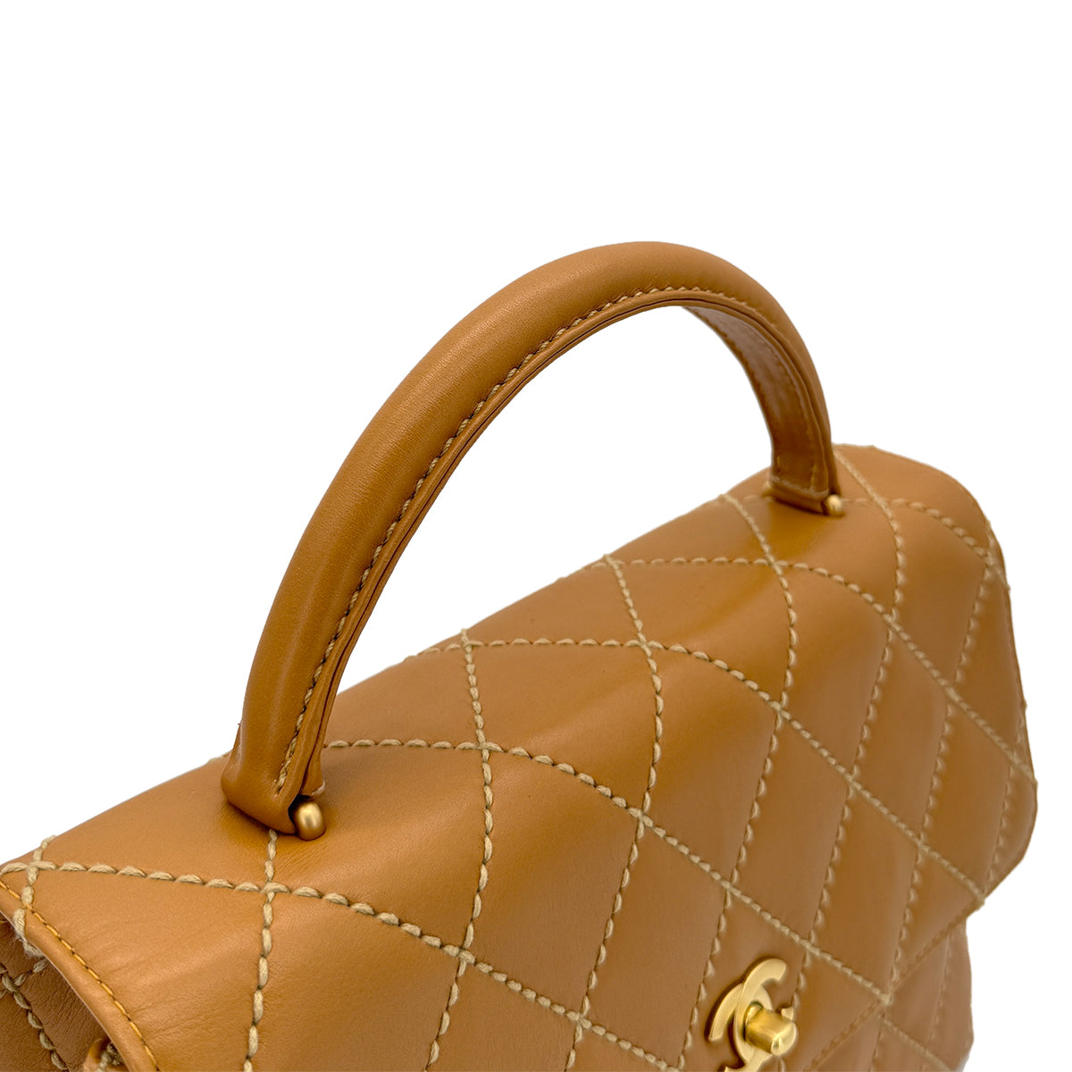 CHANEL VINTAGE WILD STITCH MATELASSE HAND BAG BROWN LEATHER 90280306