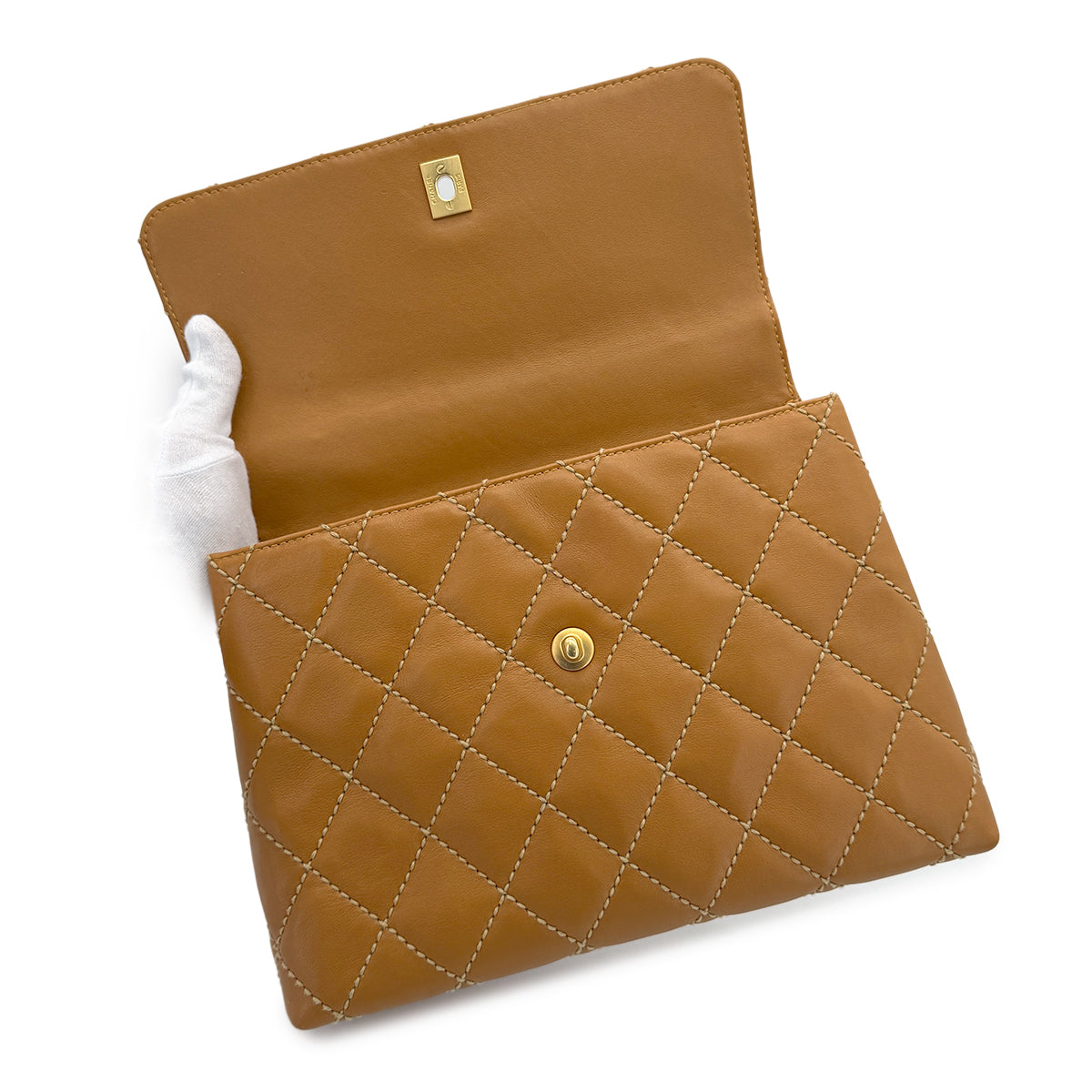 CHANEL VINTAGE WILD STITCH MATELASSE HAND BAG BROWN LEATHER 90280306