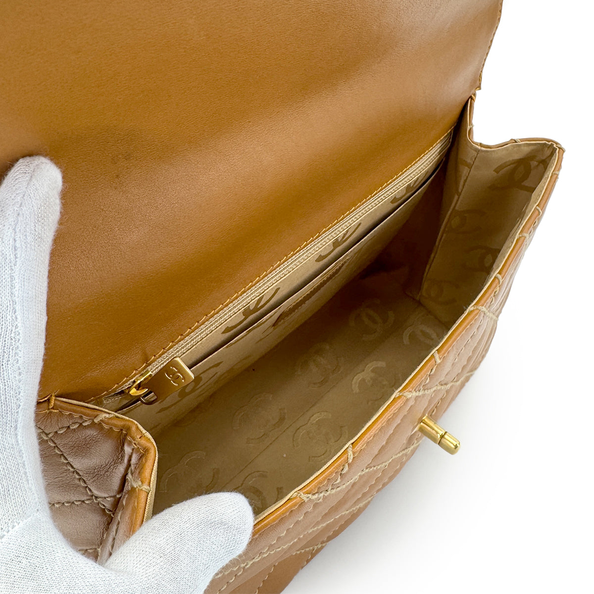 CHANEL VINTAGE WILD STITCH MATELASSE HAND BAG BROWN LEATHER 90280306