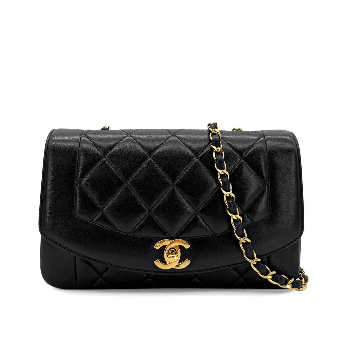 CHANEL VINTAGE DIANA SMALL CHAIN SHOULDER BAG BLACK LAMB SKIN 90280307