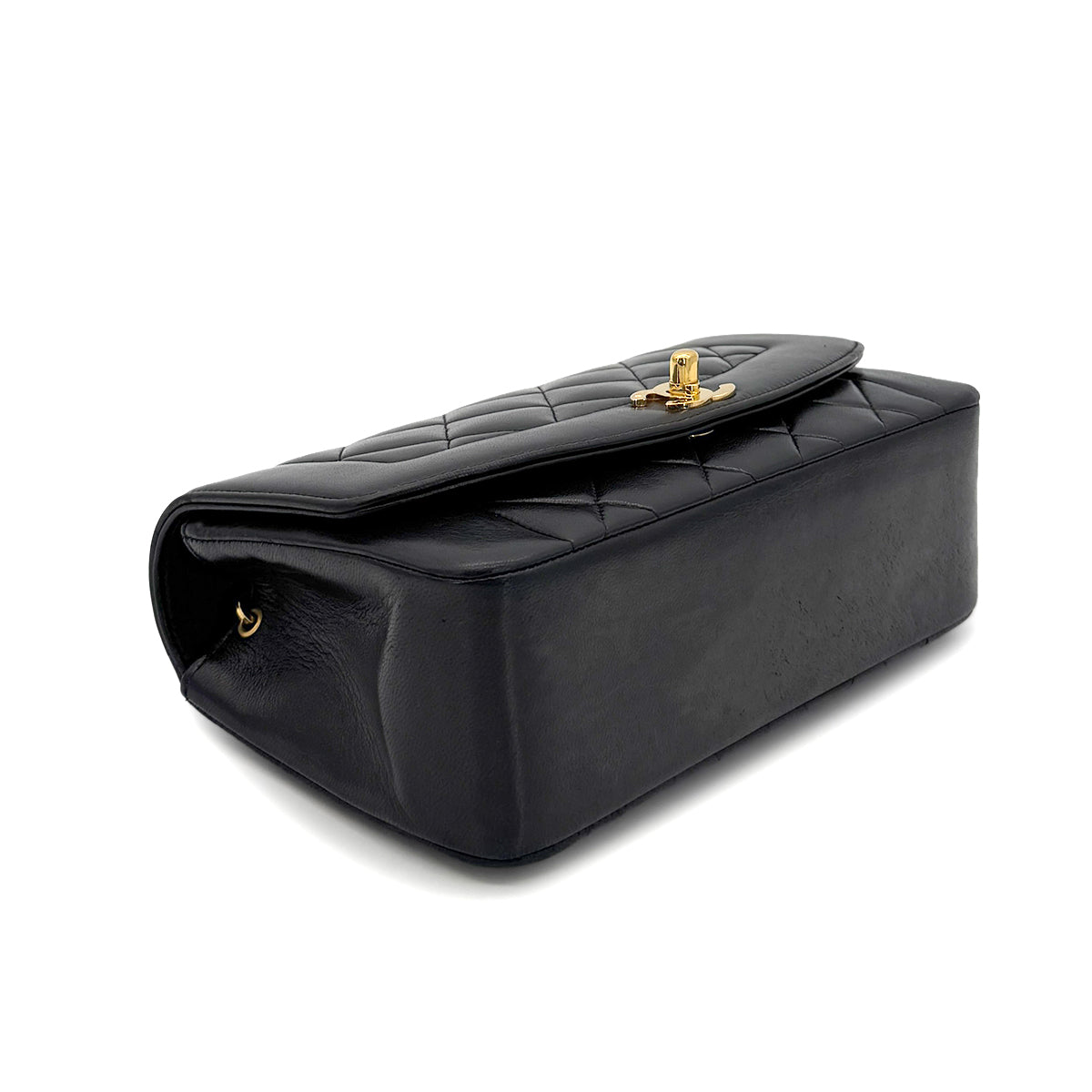 CHANEL VINTAGE DIANA SMALL CHAIN SHOULDER BAG BLACK LAMB SKIN 90280307