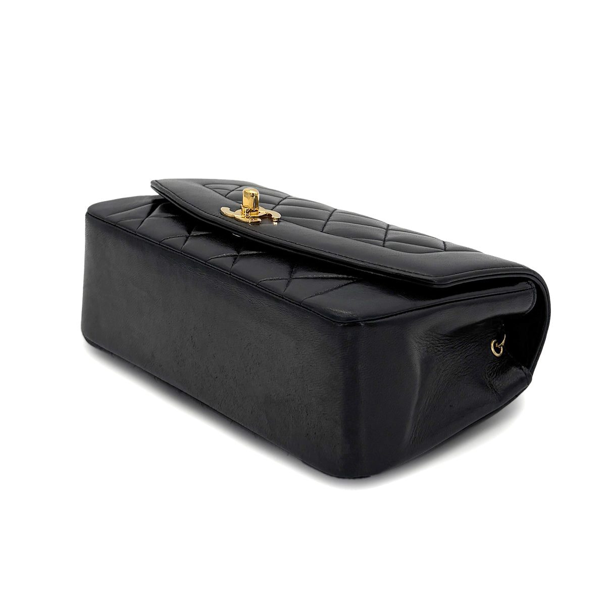 CHANEL VINTAGE DIANA SMALL CHAIN SHOULDER BAG BLACK LAMB SKIN 90280307