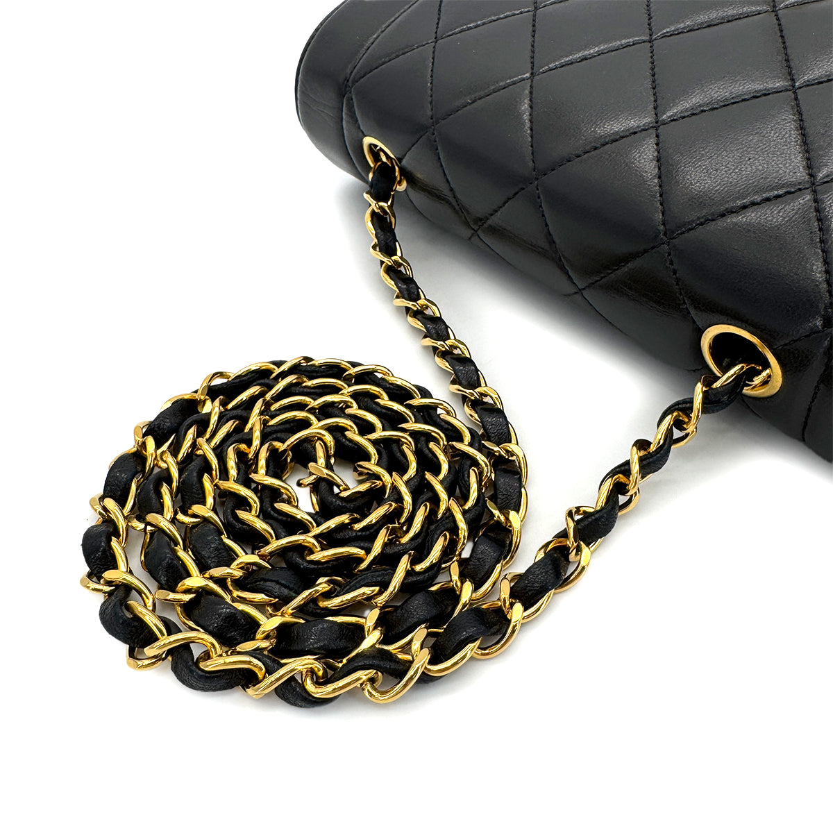 CHANEL VINTAGE DIANA SMALL CHAIN SHOULDER BAG BLACK LAMB SKIN 90280307