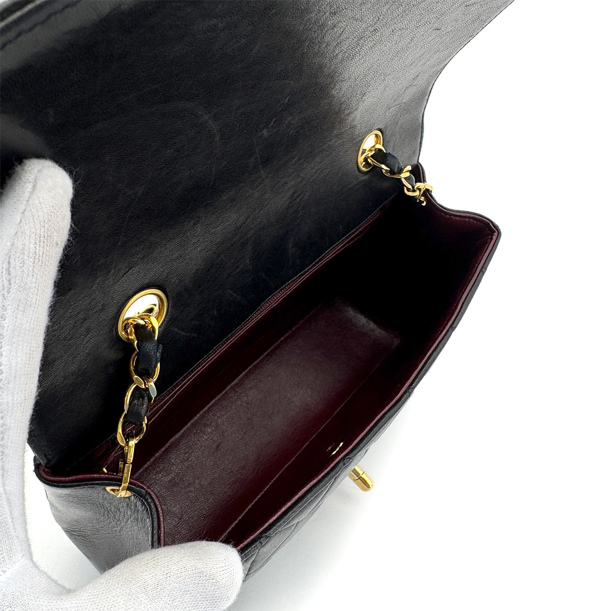 CHANEL VINTAGE DIANA SMALL CHAIN SHOULDER BAG BLACK LAMB SKIN 90280307