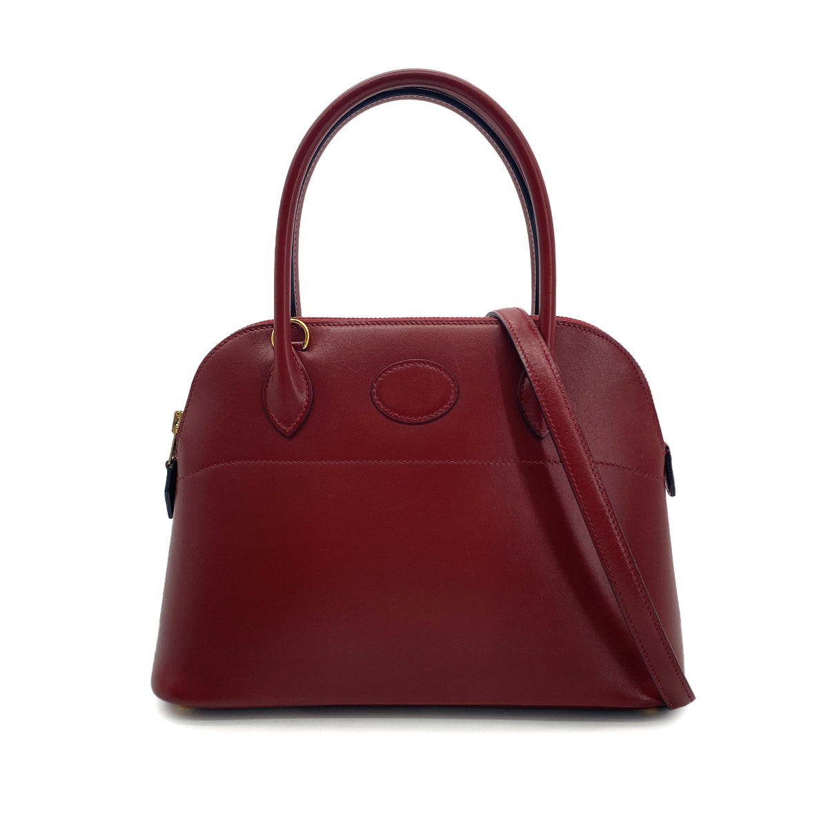 HERMES BOLIDE 27 ROUGE H BOX CALF HAND SHOULDER BAG □C 90280308